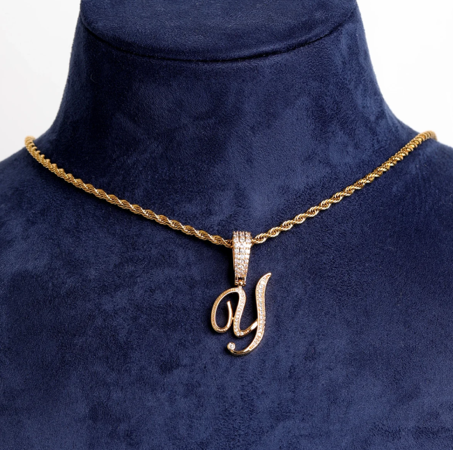 LUXIIVA® WOMEN INITIAL CURSIVE HIP HOP PENDANT(Ready to Ship)
