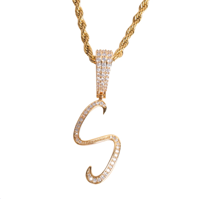 LUXIIVA® WOMEN INITIAL CURSIVE HIP HOP PENDANT(Ready to Ship)