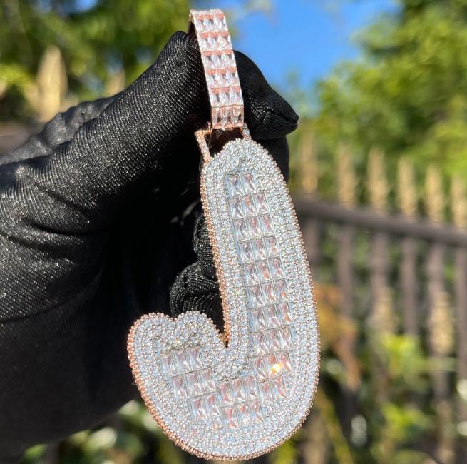 LUXIIVA® BAGUETTE INITIAL CURSIVE ICED OUT PENDANT(Ready to Ship)