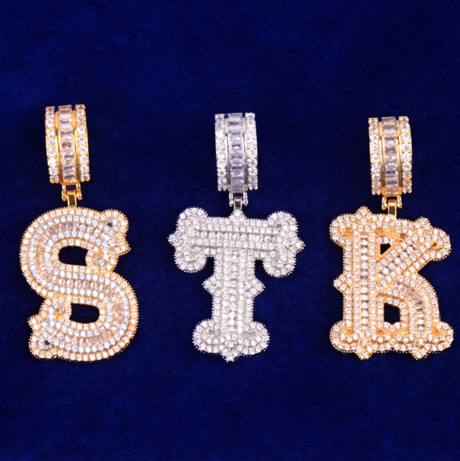 LUXIIVA® INITIAL SINGLE ICED OUT FROZEN PENDANT(Ready to Ship)