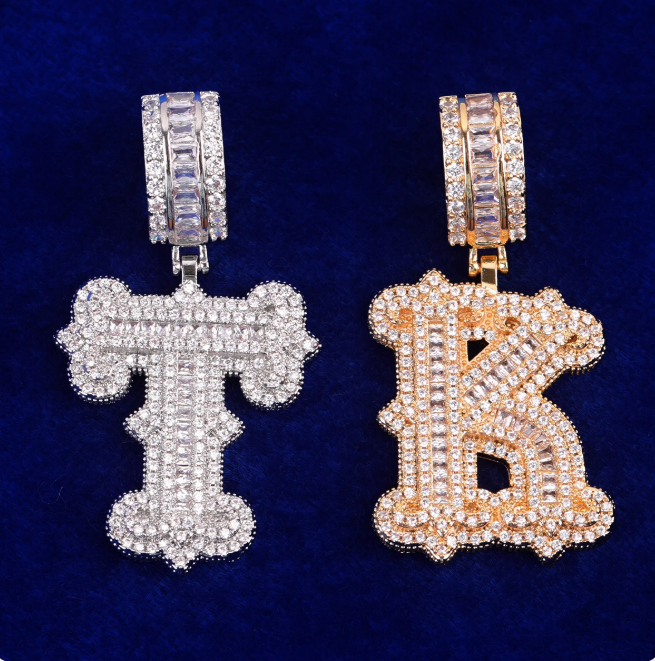 LUXIIVA® INITIAL SINGLE ICED OUT FROZEN PENDANT(Ready to Ship)