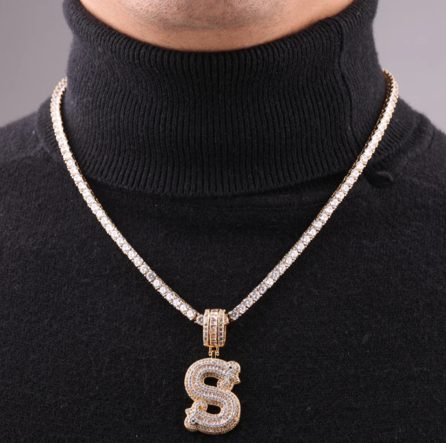 LUXIIVA® INITIAL SINGLE ICED OUT FROZEN PENDANT(Ready to Ship)
