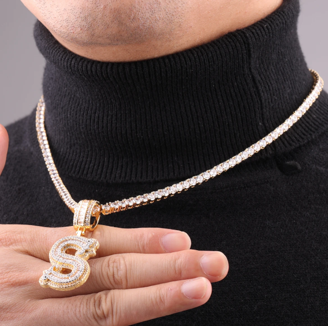 LUXIIVA® INITIAL SINGLE ICED OUT FROZEN PENDANT(Ready to Ship)