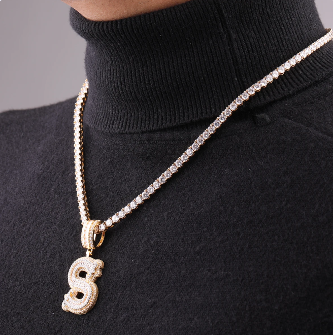 LUXIIVA® INITIAL SINGLE ICED OUT FROZEN PENDANT(Ready to Ship)