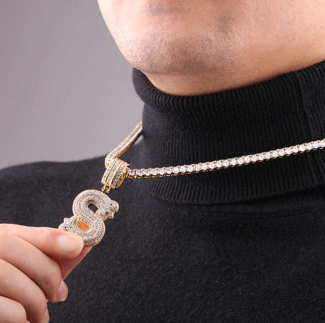 LUXIIVA® INITIAL SINGLE ICED OUT FROZEN PENDANT(Ready to Ship)