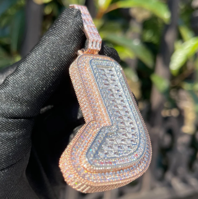LUXIIVA® INITIAL ICED OUT BAGUETTE PENDANT(Ready to Ship)