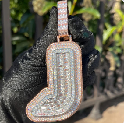 LUXIIVA® INITIAL ICED OUT BAGUETTE PENDANT(Ready to Ship)