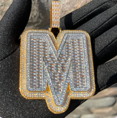 LUXIIVA® INITIAL ICED OUT BAGUETTE PENDANT(Ready to Ship)
