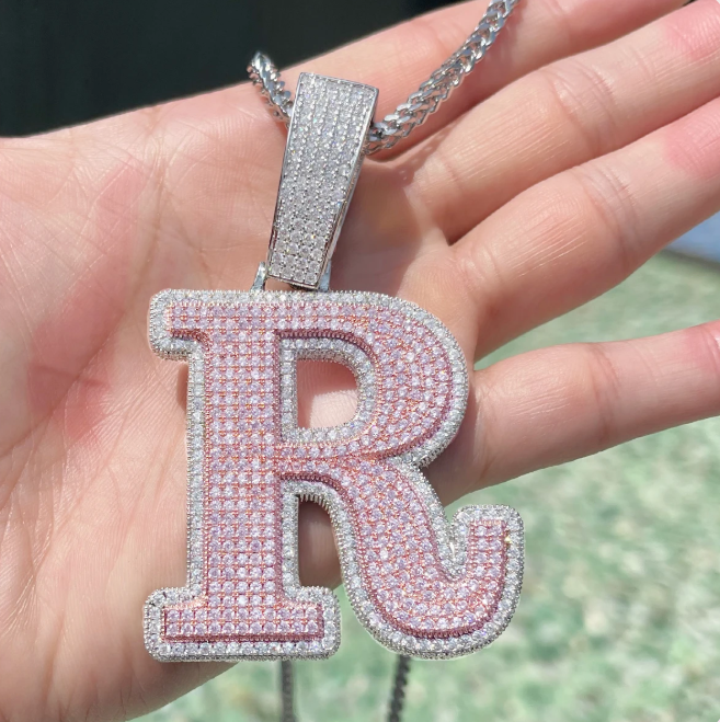 LUXIIVA® TWO LAYERS ICED OUT INITIAL PENDANT(Ready to Ship)