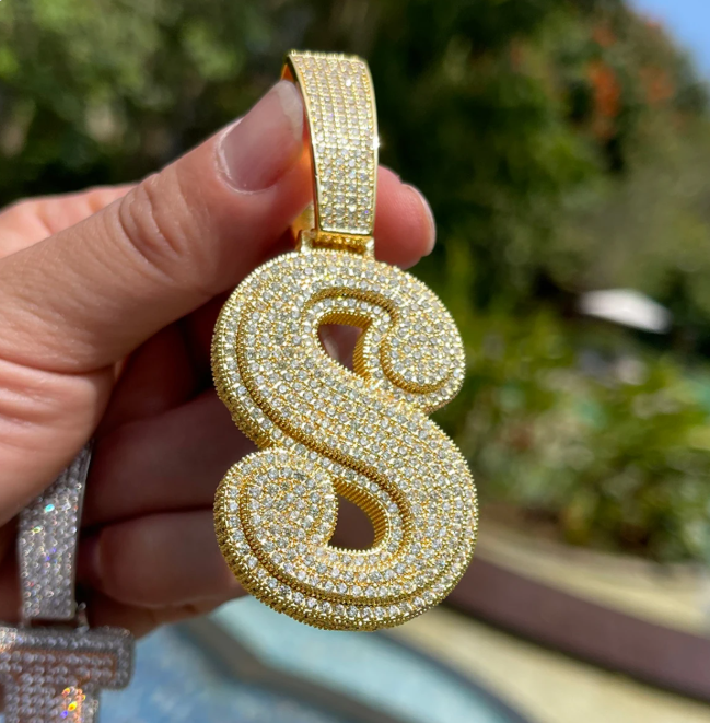 LUXIIVA® TWO LAYERS ICED OUT INITIAL PENDANT(Ready to Ship)