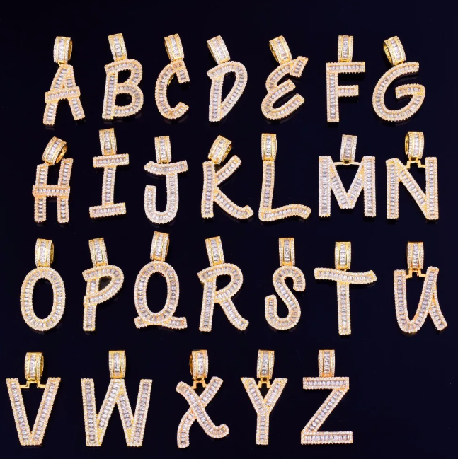LUXIIVA® A-Z BAGUETTE INITIAL LETTERS HIP HOP PENDANT(Ready to Ship)