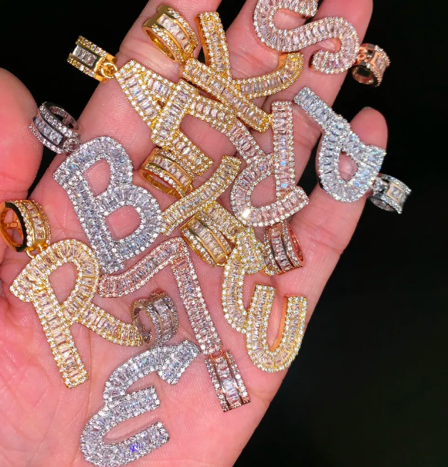 LUXIIVA® A-Z BAGUETTE INITIAL LETTERS HIP HOP PENDANT(Ready to Ship)