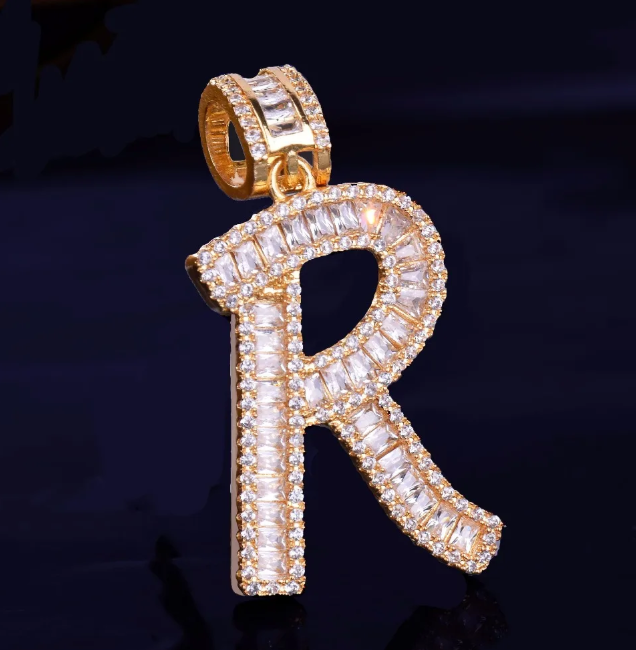 LUXIIVA® A-Z BAGUETTE INITIAL LETTERS HIP HOP PENDANT(Ready to Ship)