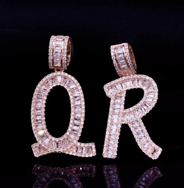 LUXIIVA® A-Z BAGUETTE INITIAL LETTERS HIP HOP PENDANT(Ready to Ship)
