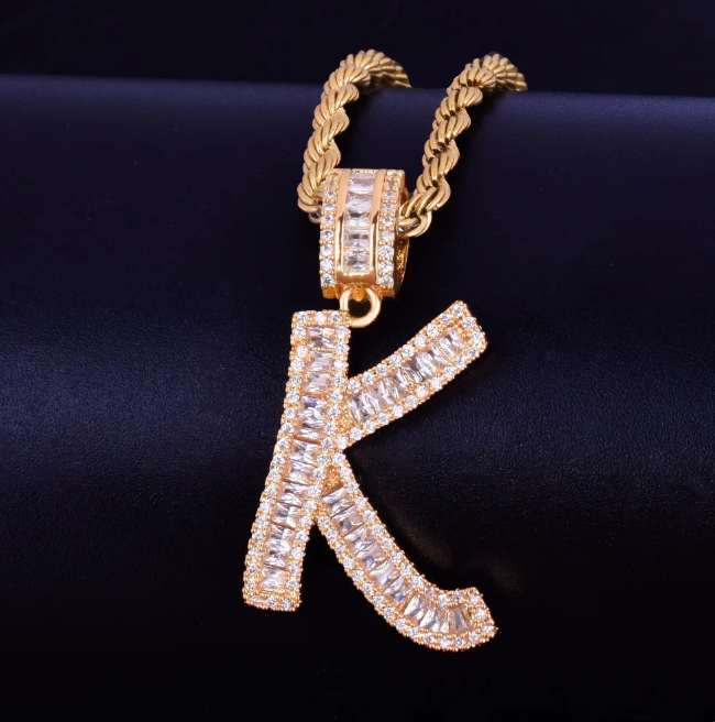 LUXIIVA® A-Z BAGUETTE INITIAL LETTERS HIP HOP PENDANT(Ready to Ship)
