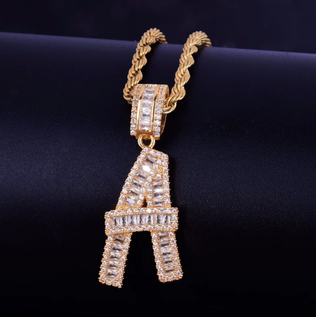 LUXIIVA® A-Z BAGUETTE INITIAL LETTERS HIP HOP PENDANT(Ready to Ship)