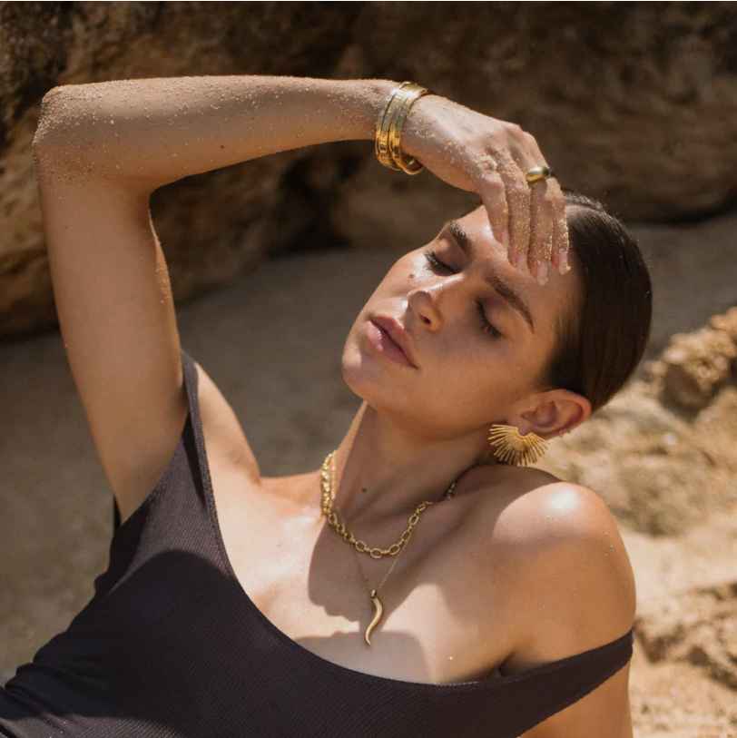 LUXIIVA® GOLD FAN EARRINGS(Ready to Ship)