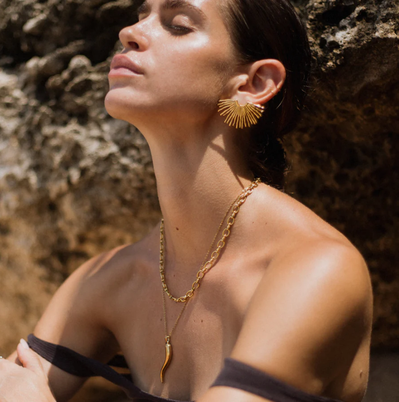 LUXIIVA® GOLD FAN EARRINGS(Ready to Ship)