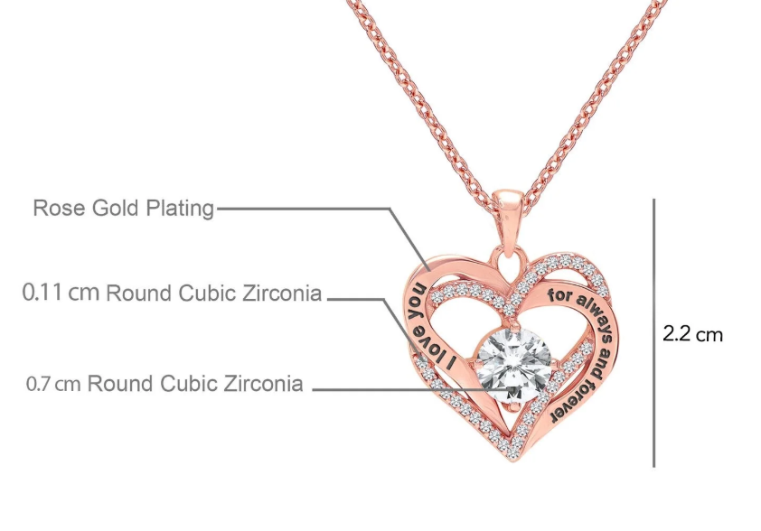 LUXIIVA® I LOVE YOU ALWAYS AND FOREVER HEART PENDANT NECKLACE(Ready to Ship)