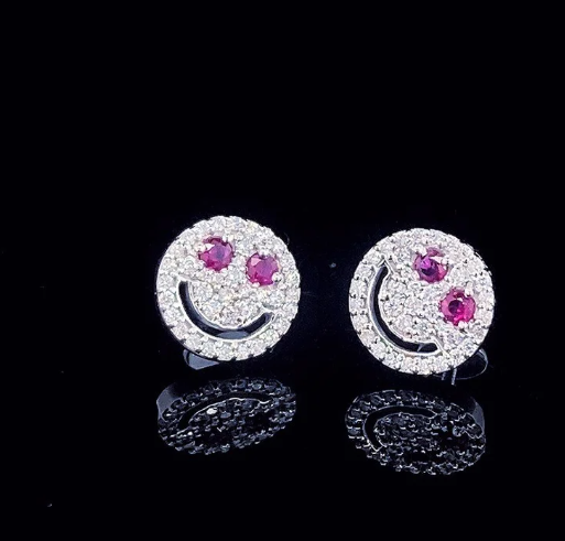 LUXIIVA® SMILEY FACE MOISSANITE STUD EARRINGS(Ready to Ship)