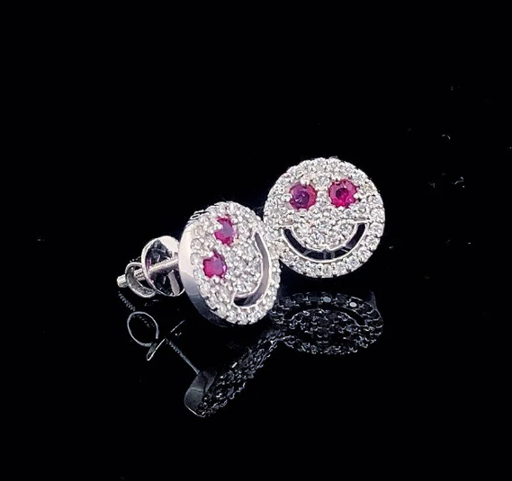 LUXIIVA® SMILEY FACE MOISSANITE STUD EARRINGS(Ready to Ship)