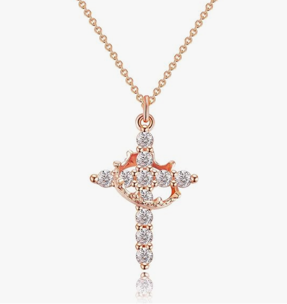 LUXIIVA® SPARKLING CROWN CROSS NECKLACE (Ready to Ship)