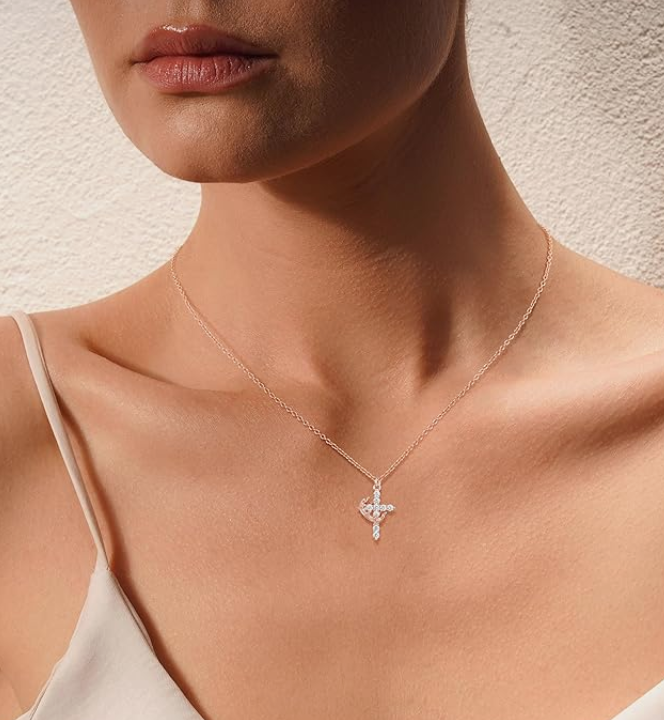 LUXIIVA® SPARKLING CROWN CROSS NECKLACE (Ready to Ship)