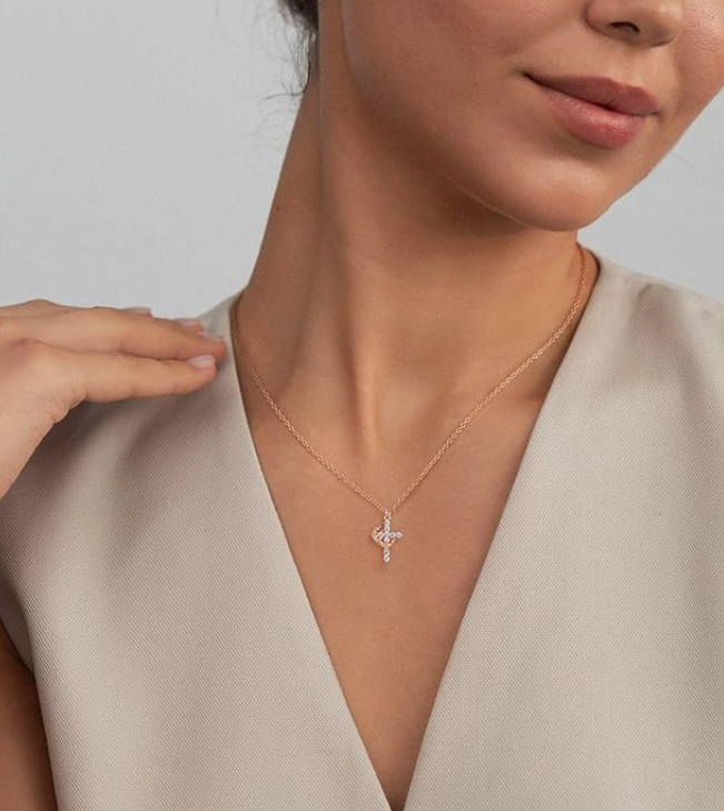 LUXIIVA® SPARKLING CROWN CROSS NECKLACE (Ready to Ship)