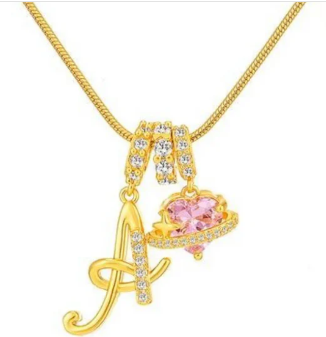 LUXIIVA® CURSIVE INITIAL PINK HEART NECKLACE (Ready to Ship)