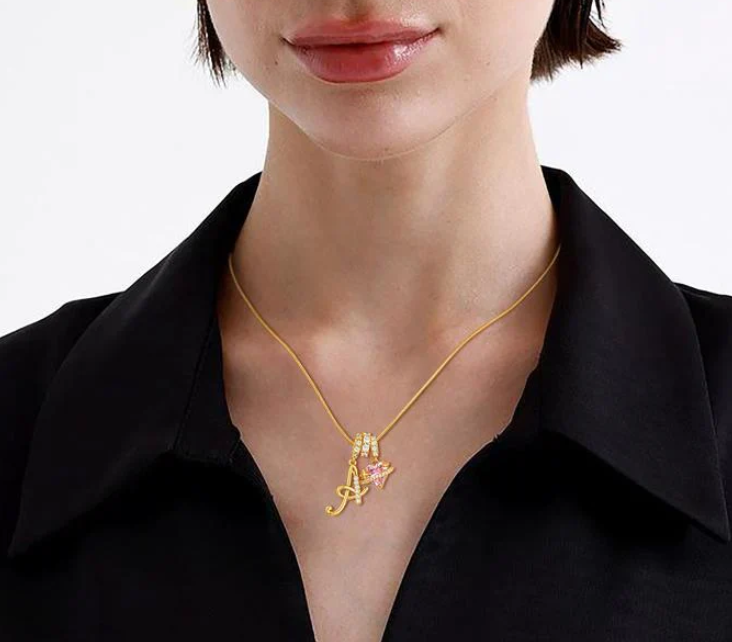LUXIIVA® CURSIVE INITIAL PINK HEART NECKLACE (Ready to Ship)
