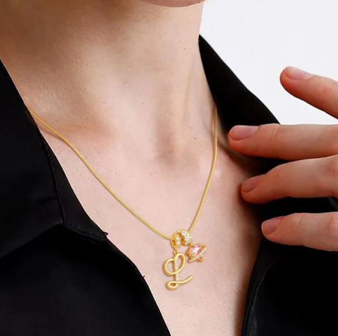 LUXIIVA® CURSIVE INITIAL PINK HEART NECKLACE (Ready to Ship)