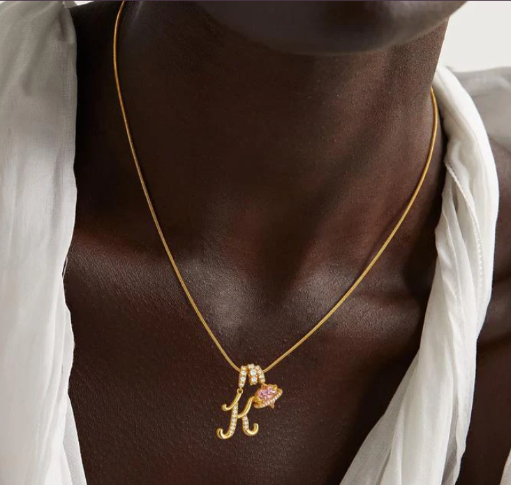 LUXIIVA® CURSIVE INITIAL PINK HEART NECKLACE (Ready to Ship)