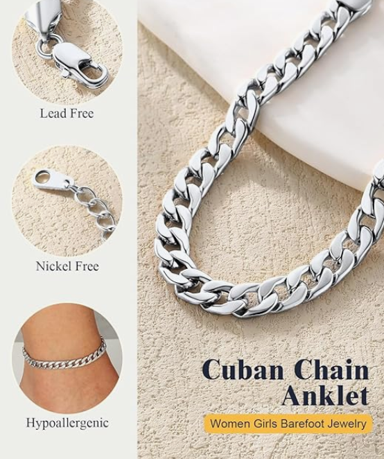 LUXIIVA® CUBAN LINK PLATINUM ANKLET (Ready to Ship)