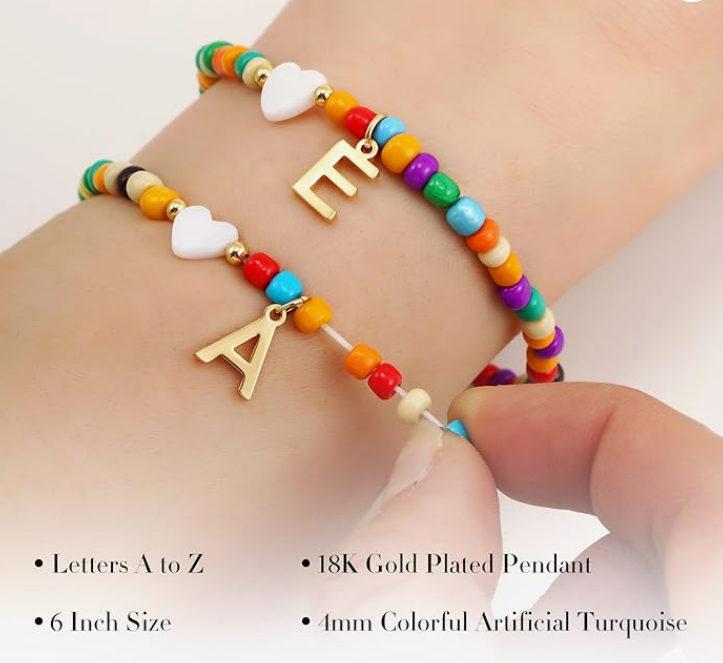LUXIIVA® LUXE BEADED INITIAL BRACELET WITH HEART PENDANT (Ready to Ship)