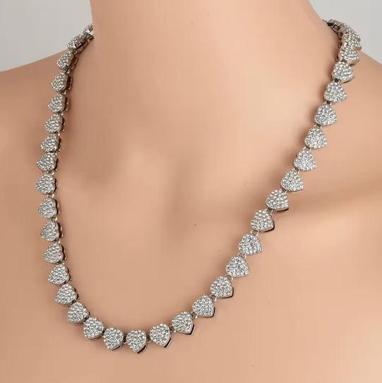 LUXIIVA® SPARKLING PAVE HEART TENNIS NECKLACE (Ready to Ship)