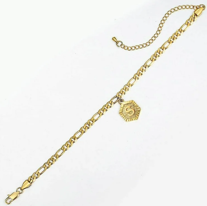 LUXIIVA® GOLDEN GLOW BRACELET WITH HEXAGON INITIAL PENDANT (Ready to Ship)