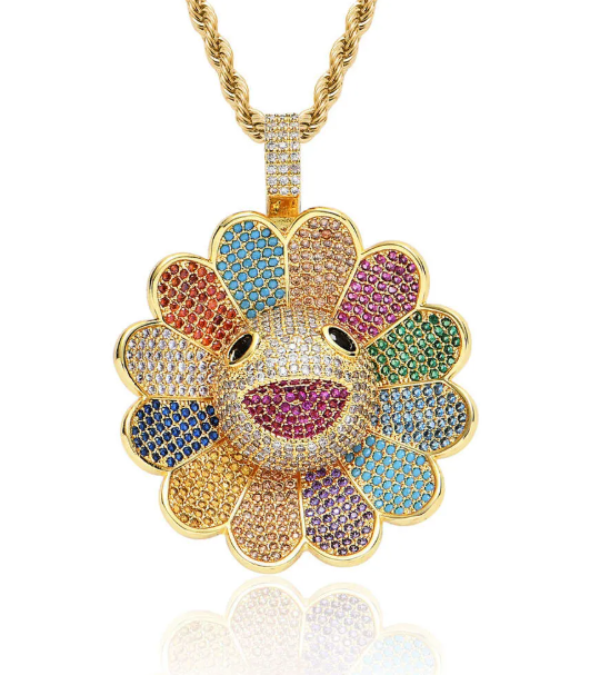 Sunflower Colorful Petal Smiley Face Necklace