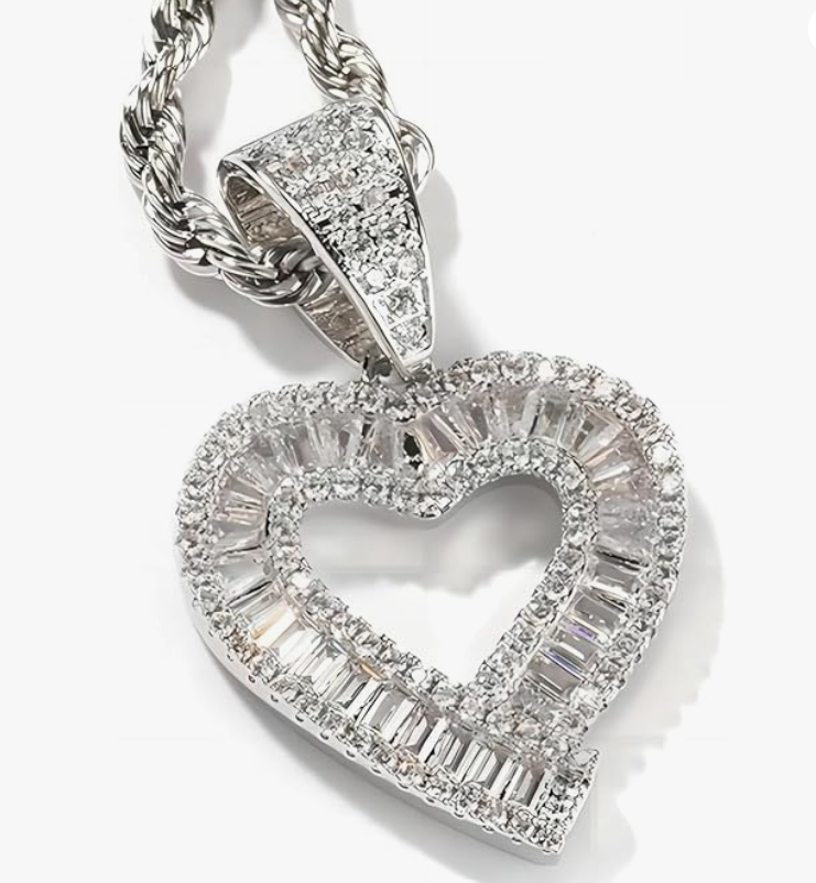LUXIIVA Baguette Heart Necklace - back view showing clasp and finish