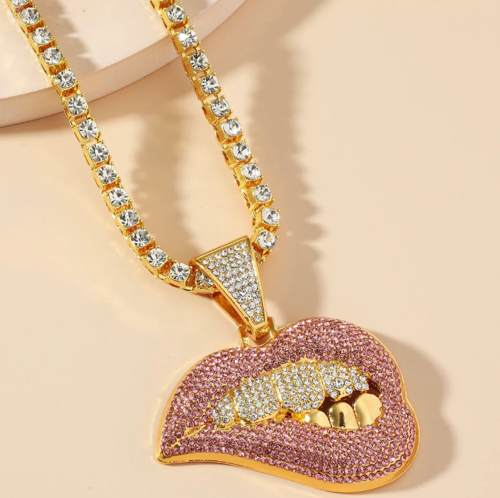 LUXIIVA® BITING LIPS ICED OUT PENDANT (Ready to Ship)