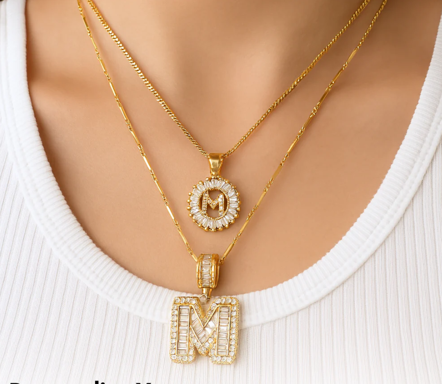 LUXIIVA® 2 PCS 14K DIAMOND LETTER INITIAL NECKLACE SET(Ready to Ship)