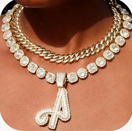 LUXIIVA® 2 PCS CUBAN LINK SET WITH INITIAL(Ready to Ship)-$27.5/Count