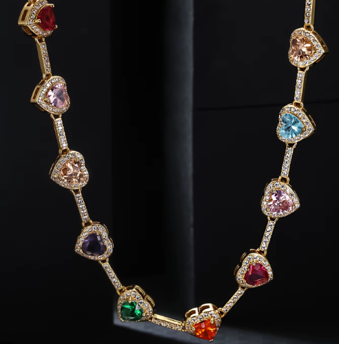 LUXIIVA® HEART GEMSTONE TENNIS NECKLACE(Ready to Ship)