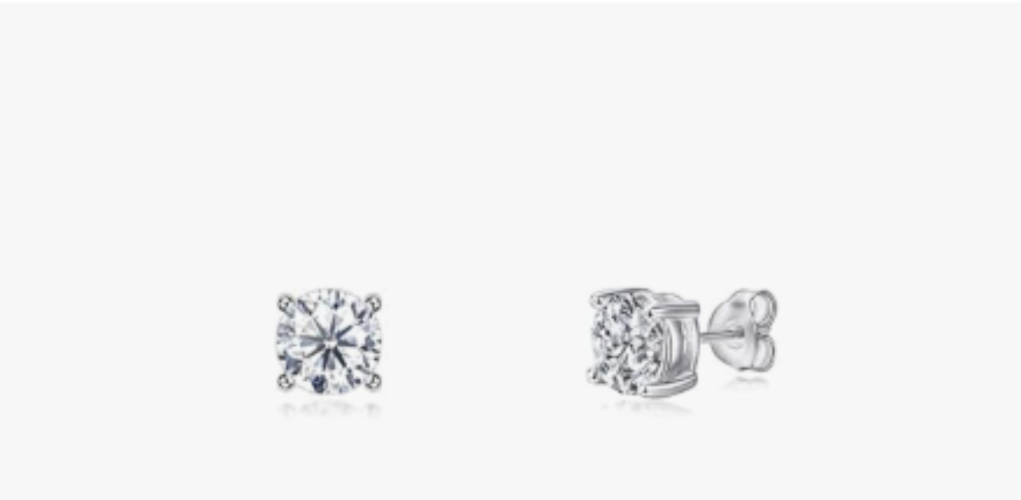 LUXIIVA® DIAMOND EARRING FOR WOMEN – STERLING SILVER 4-PRONG