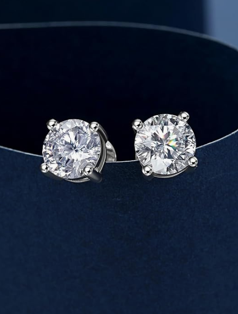 LUXIIVA® DIAMOND EARRING FOR WOMEN – STERLING SILVER 4-PRONG