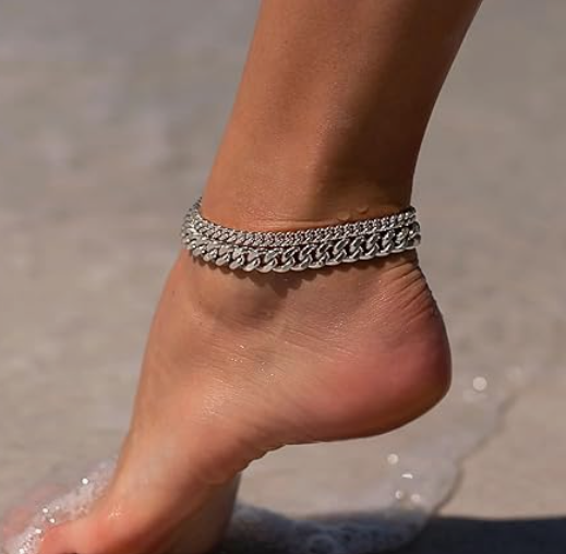 LUXIIVA® 2 PCS 14K GOLD CUBAN ANKLET SET (Ready to Ship)-$11.5/Count