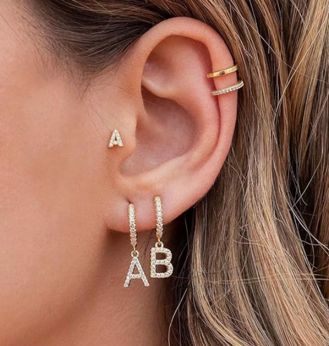 LUXIIVA® INITIAL HUGGIE HOOP EARRINGS(Ready to Ship)