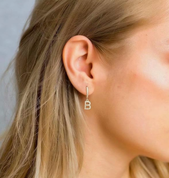 LUXIIVA® INITIAL HUGGIE HOOP EARRINGS(Ready to Ship)