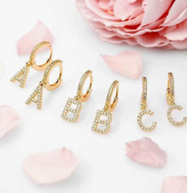 LUXIIVA® INITIAL HUGGIE HOOP EARRINGS(Ready to Ship)
