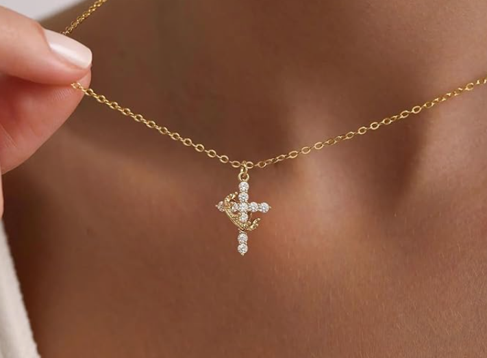 LUXIIVA® SPARKLING CROWN CROSS NECKLACE (Ready to Ship)