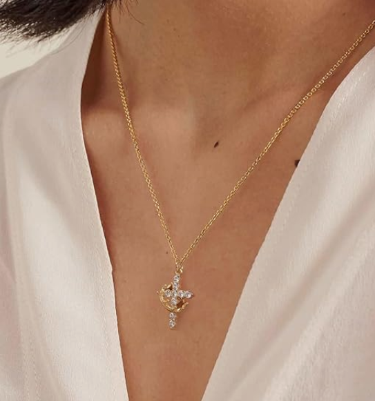 LUXIIVA® SPARKLING CROWN CROSS NECKLACE (Ready to Ship)